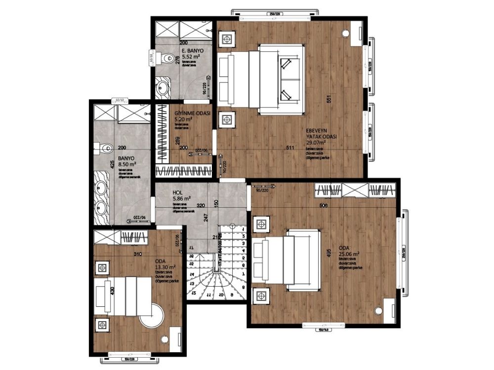 First floor plan image of the Hill House villa